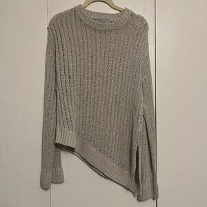Modern Citizen Crewneck Asymmetrical Hem Sweater, Taupe, Size L
